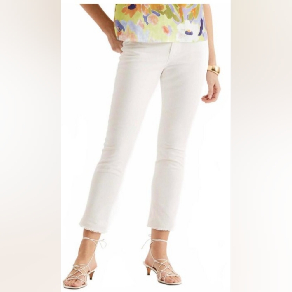 Tyler Boi Women's Stretch Denim Straight Leg Hi Waisted Frayed  Hem White Sz6
